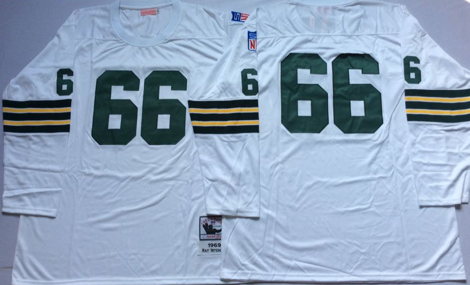 Men NFL Green Bay Packers #66 Nitschke white Mitchell Ness jerseys->green bay packers->NFL Jersey